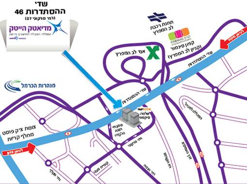 מפת ההגעה אל מכללת מדיאטק הייטק בחיפה